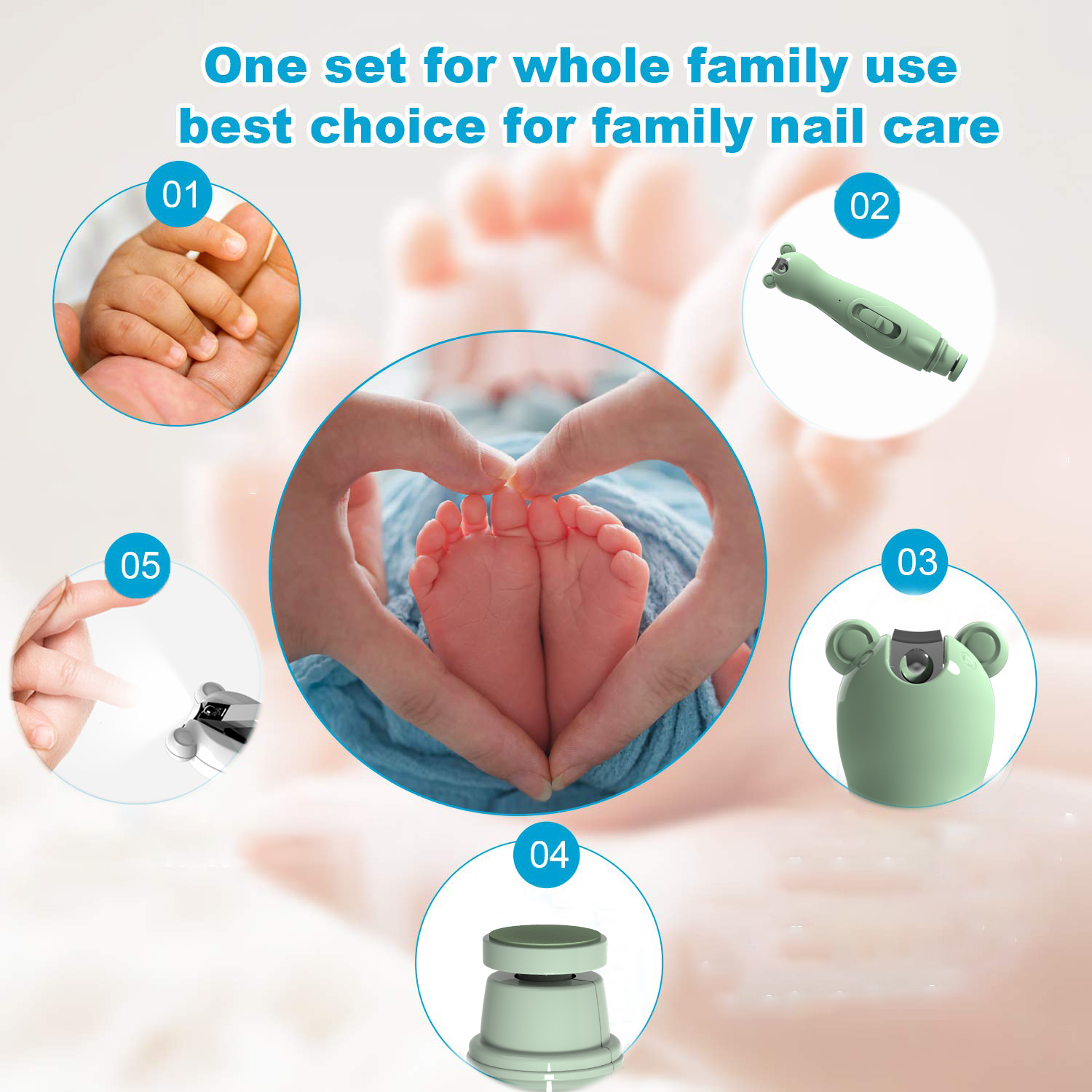 new arrival  baby nail care grooming kit 2 in 1  electric baby kids trimmer nail care  with LED lights