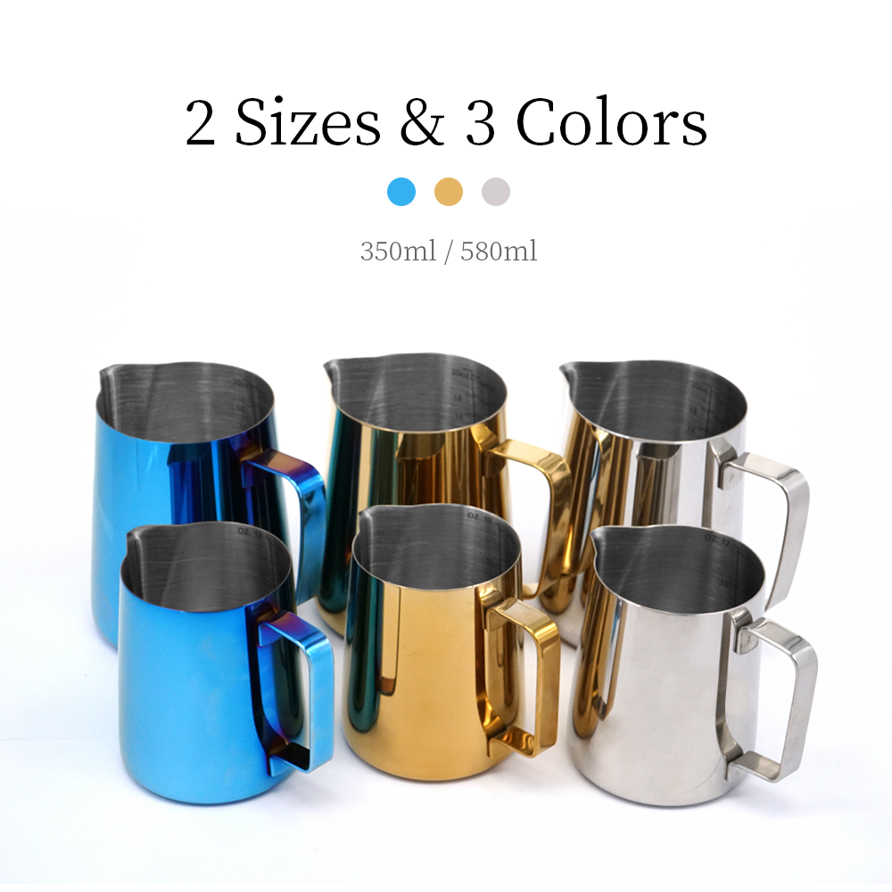 350ml Blue Stainless Steel Frothing Coffee Pitcher Pull Flower Cup Milk Pot Espresso Cups Latte Art Milk Frother Frothin