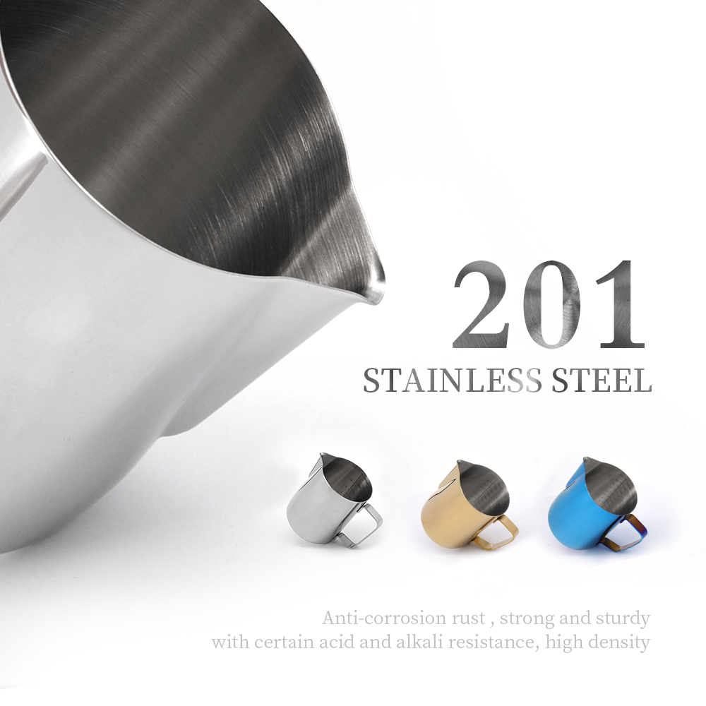 350ml Blue Stainless Steel Frothing Coffee Pitcher Pull Flower Cup Milk Pot Espresso Cups Latte Art Milk Frother Frothin