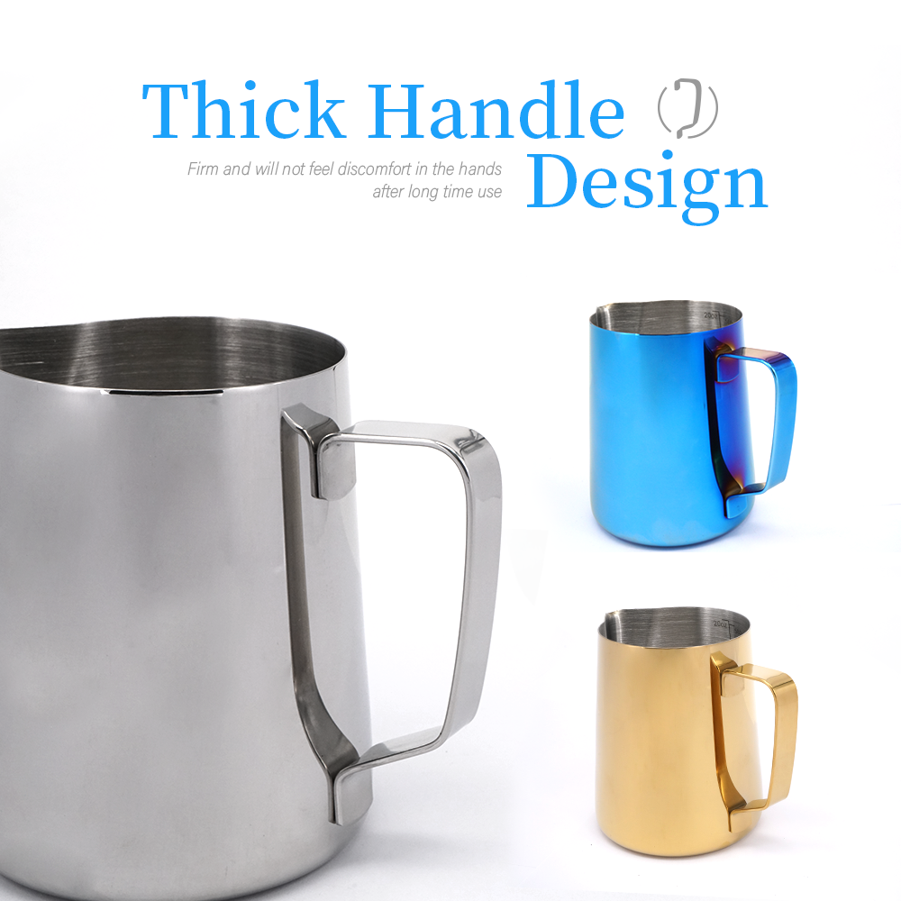 350ml Blue Stainless Steel Frothing Coffee Pitcher Pull Flower Cup Milk Pot Espresso Cups Latte Art Milk Frother Frothin