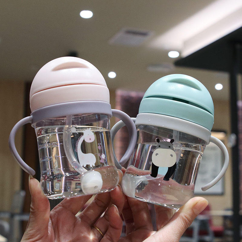Cartoon Children's Plastic Straw Water Bottle Cup With Scale Baby Cute Drop-proof And Leak-proof Portable Water Cup With