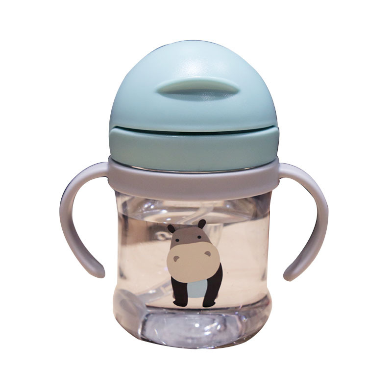 Cartoon Children's Plastic Straw Water Bottle Cup With Scale Baby Cute Drop-proof And Leak-proof Portable Water Cup With