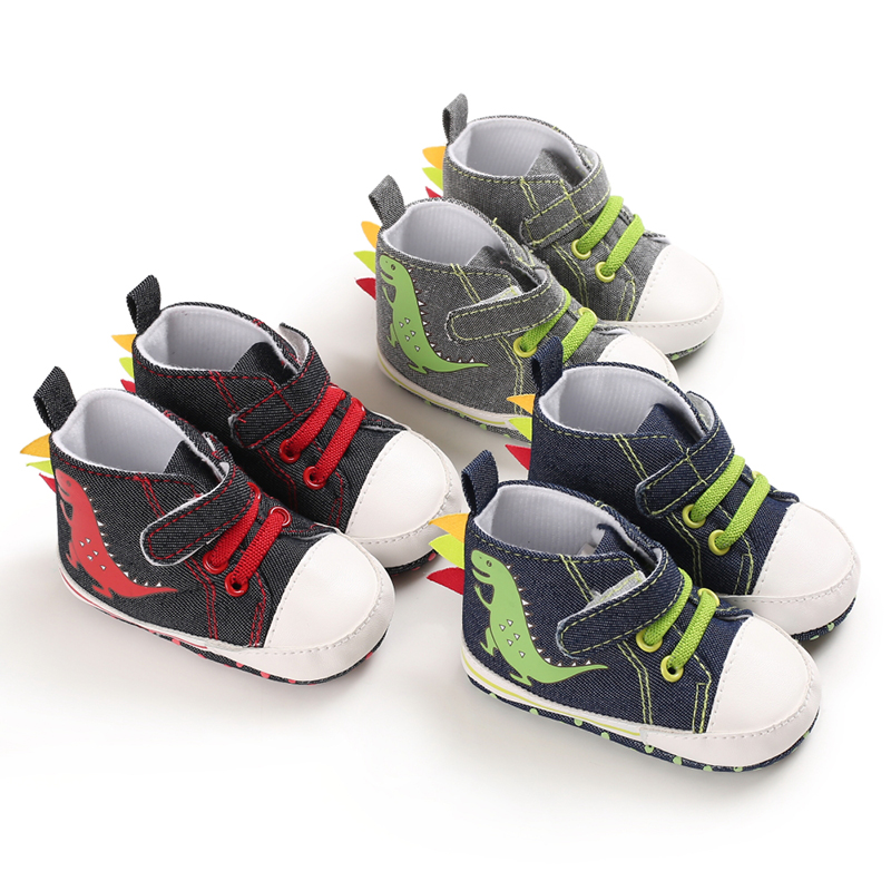 Toddler Sneakers Cute Cartoon Dinosaur Boy's Casual Shoes, First Walker Infant Footwear ( 2 Pairs )