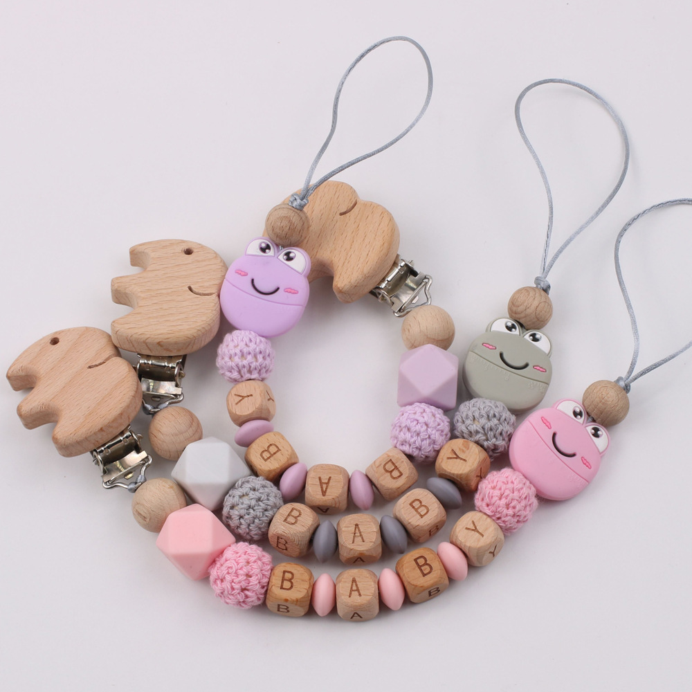 5 Color Pacifier Chain for Baby Teething Holder NEW Wooden Baby Pacifier Clip Personalised Name Soother Chew Toy Dummy 