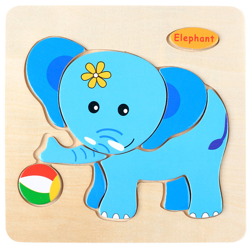 Baby toy wooden 3d jigsaw cartoon animal Puzzle Brain Teaser children's tangram shape 3 random