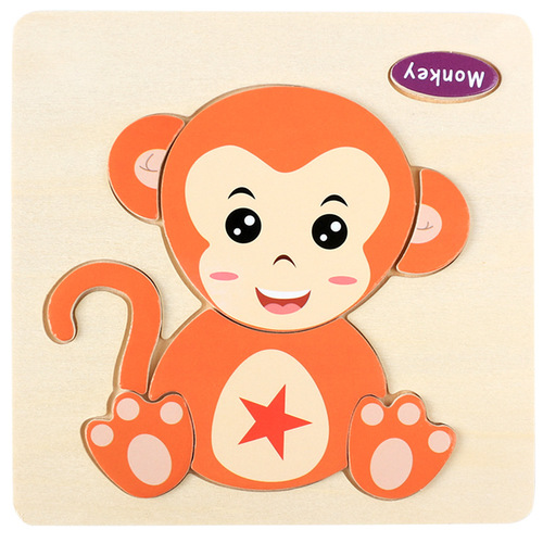 Baby toy wooden 3d jigsaw cartoon animal Puzzle Brain Teaser children's tangram shape 3 random