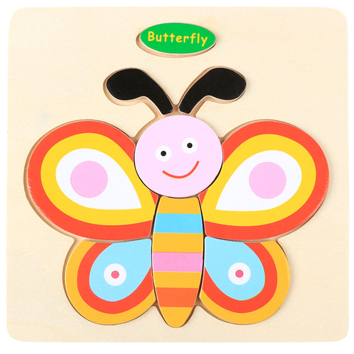 Baby toy wooden 3d jigsaw cartoon animal Puzzle Brain Teaser children's tangram shape 3 random