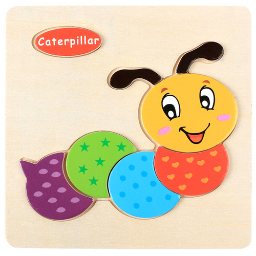Baby toy wooden 3d jigsaw cartoon animal Puzzle Brain Teaser children's tangram shape 3 random