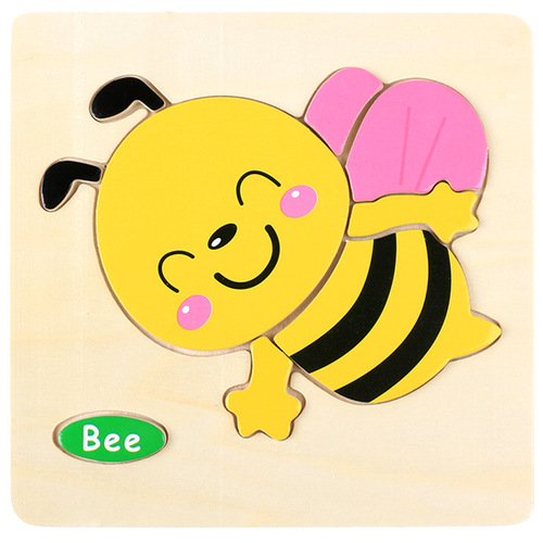 Baby toy wooden 3d jigsaw cartoon animal Puzzle Brain Teaser children's tangram shape 3 random