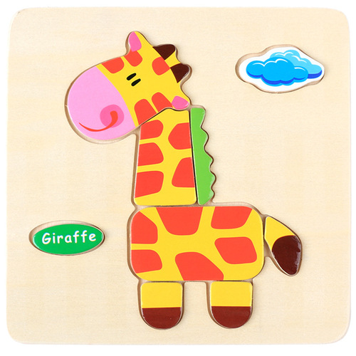 Baby toy wooden 3d jigsaw cartoon animal Puzzle Brain Teaser children's tangram shape 3 random