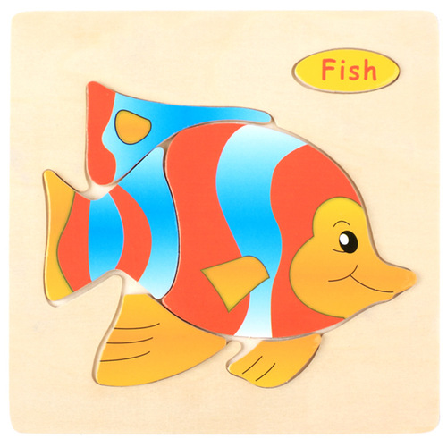 Baby toy wooden 3d jigsaw cartoon animal Puzzle Brain Teaser children's tangram shape 3 random