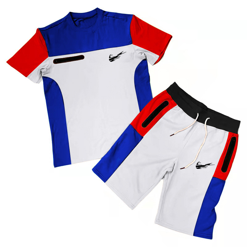 Sports T-shirt Men's Round Neck Casual Color Matching Shorts Short Sleeve Men's Suit Summer Two-Piece Suit