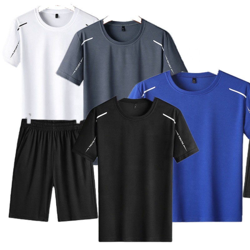 Outdoor Men's Jogging Suits Elastic 2-Piece Jogger Sets Knit Blank Shorts and T-Shirt Set or Pants Set