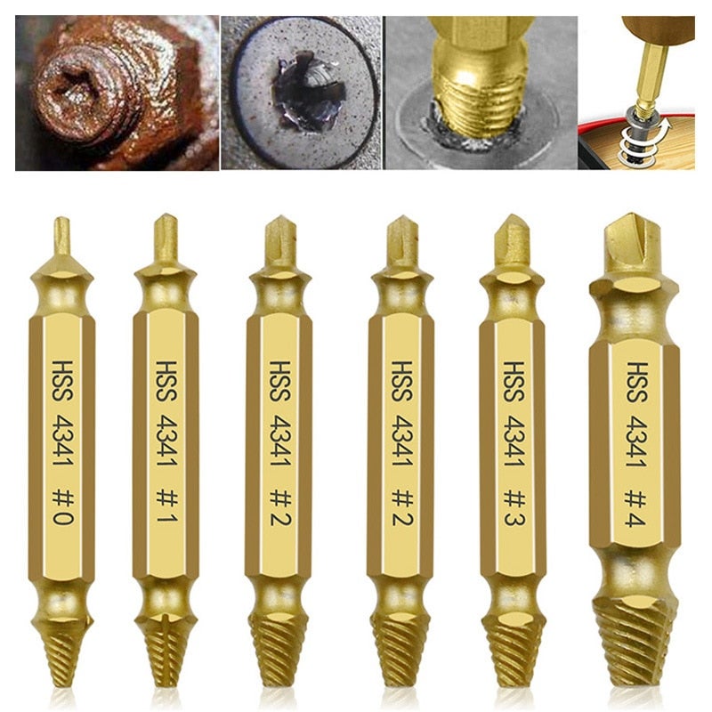 6pcs Damaged Screw Extractor Drill Bit Set Easily Take Out Broken Screw Bolt Remover Stripped Screws Extractor Demolitio