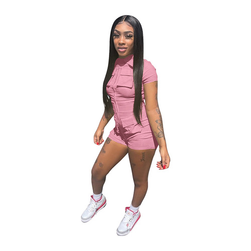 Peeqi D88166 summer bodycon sexy jumpsuits for women solid pocket turn-down collar oversize jumpsuit one piece romper wo