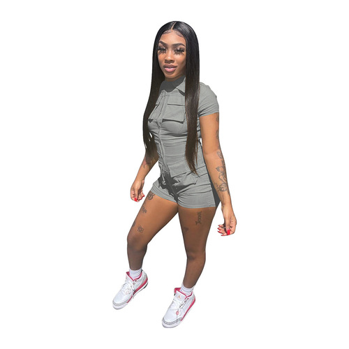 Peeqi D88166 summer bodycon sexy jumpsuits for women solid pocket turn-down collar oversize jumpsuit one piece romper wo