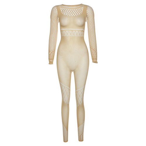 women fitness playsuits rompers bodysuits workout hollow out splicing long sleeve solid color jumpsuit