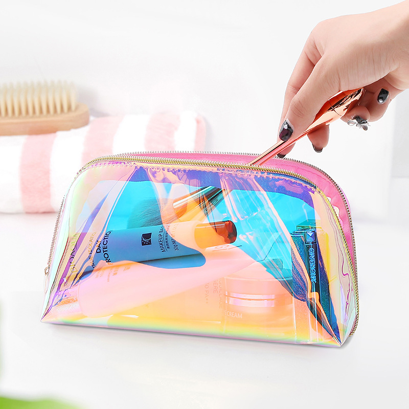 2022 Hot sale    Pvc Laser Women Gold Holographic Wash Makeup Bag Pvc Toiletry Bag For Travel