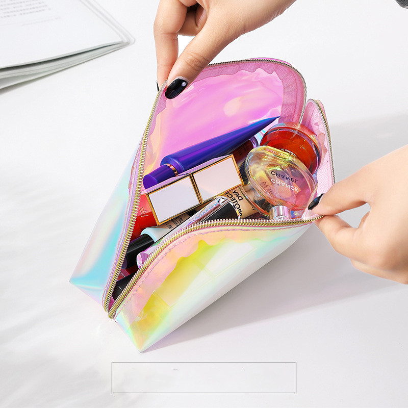 2022 Hot sale    Pvc Laser Women Gold Holographic Wash Makeup Bag Pvc Toiletry Bag For Travel