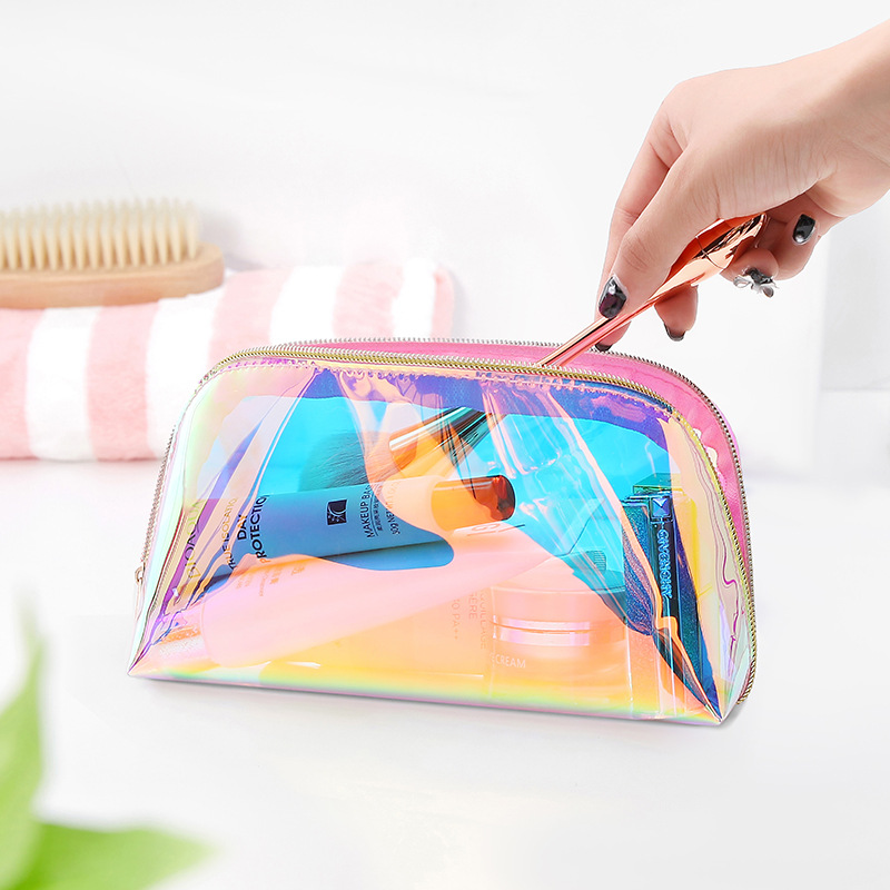 2022 Hot sale    Pvc Laser Women Gold Holographic Wash Makeup Bag Pvc Toiletry Bag For Travel
