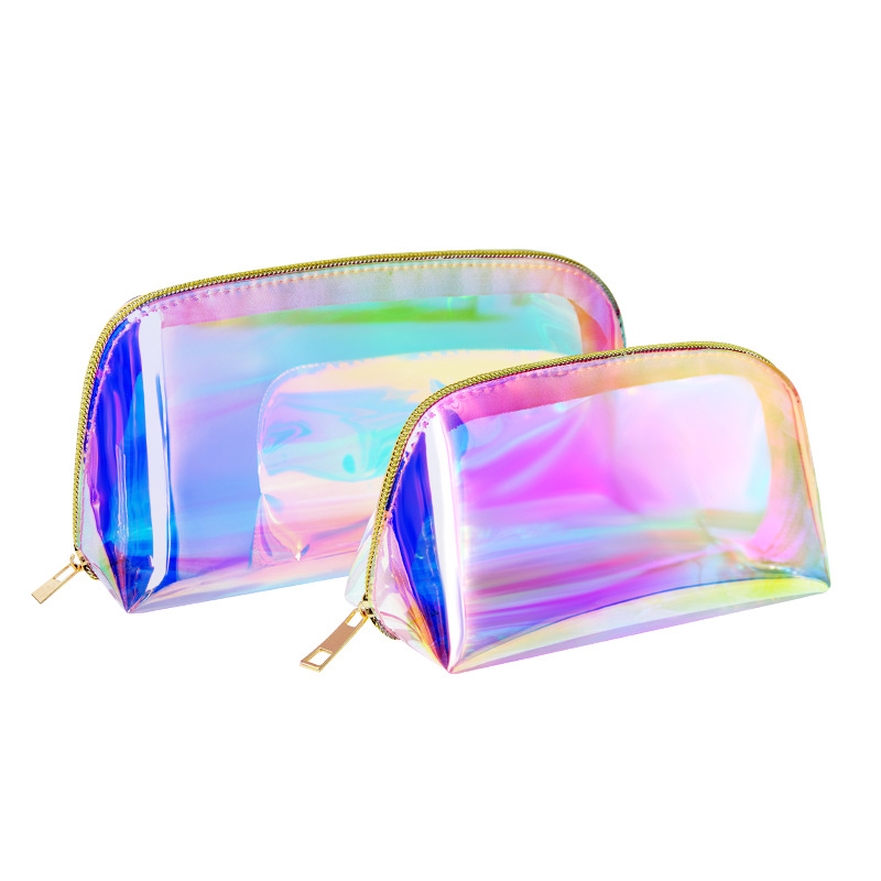 2022 Hot sale    Pvc Laser Women Gold Holographic Wash Makeup Bag Pvc Toiletry Bag For Travel