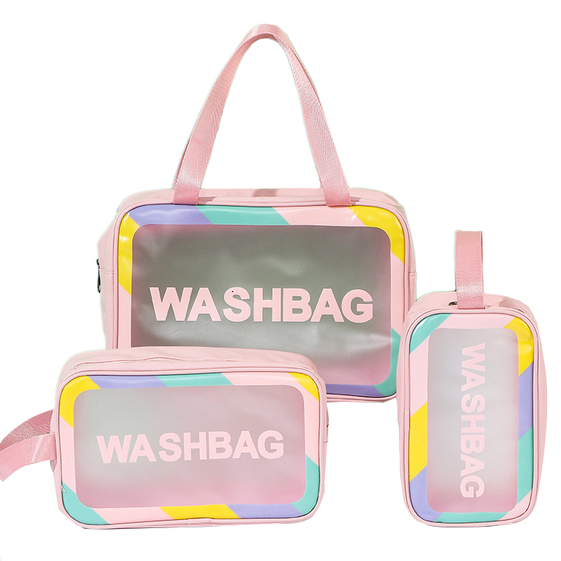   Waterproof Toiletry Bag for Women Travel Ladies Clear Transparent PVC Cosmetic Bag Pouch Pink Makeup Cosmeti