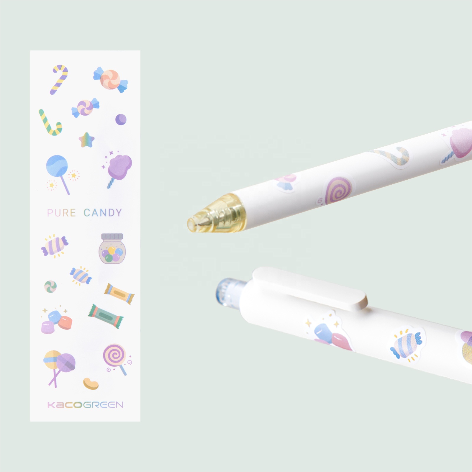 KACO PURE CANDY 5 Pieces Retractable Cute Gel Ink Pens with Sticker Soft Rubber Pen 0.5mm Fine Point Pen Sets Refillable