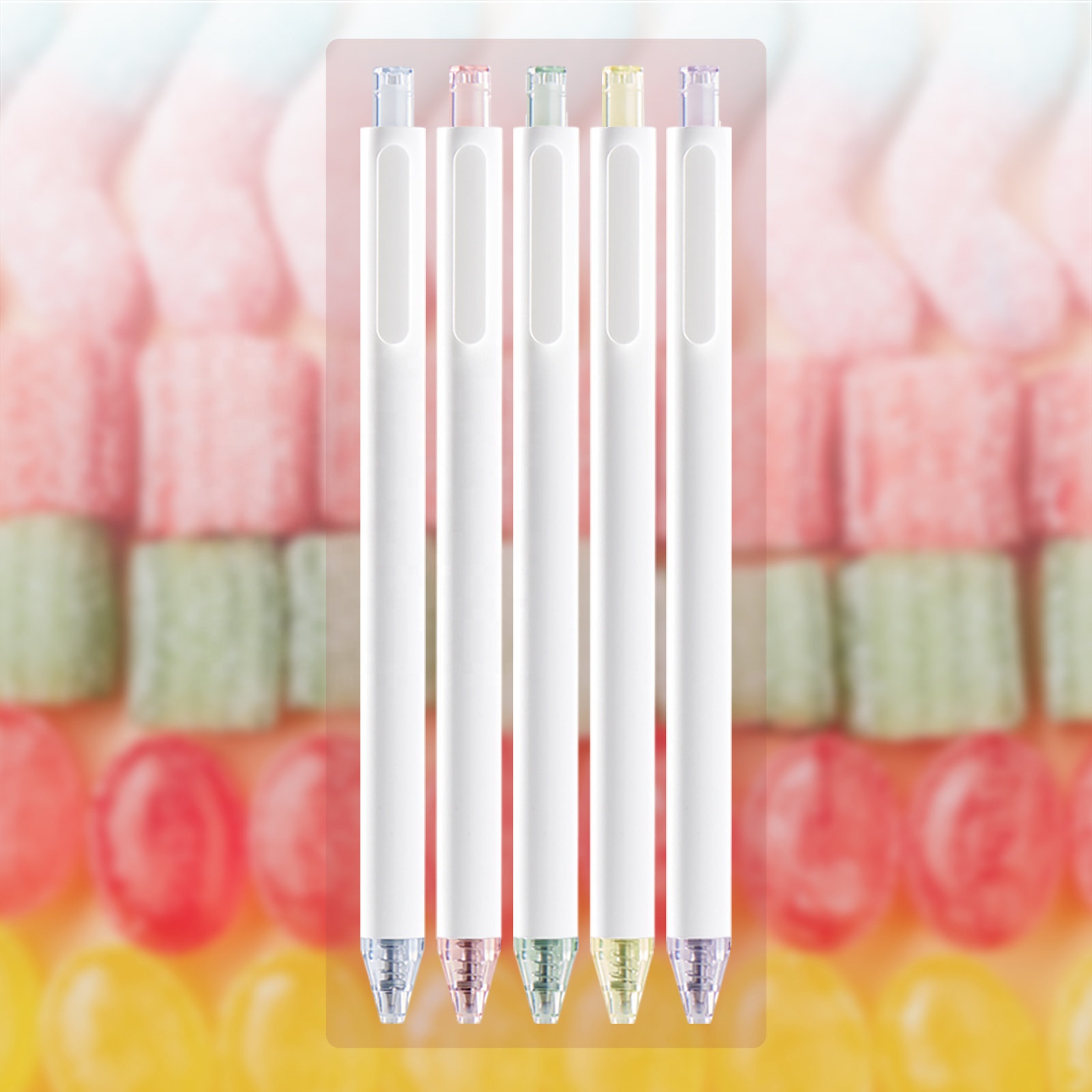 KACO PURE CANDY 5 Pieces Retractable Cute Gel Ink Pens with Sticker Soft Rubber Pen 0.5mm Fine Point Pen Sets Refillable