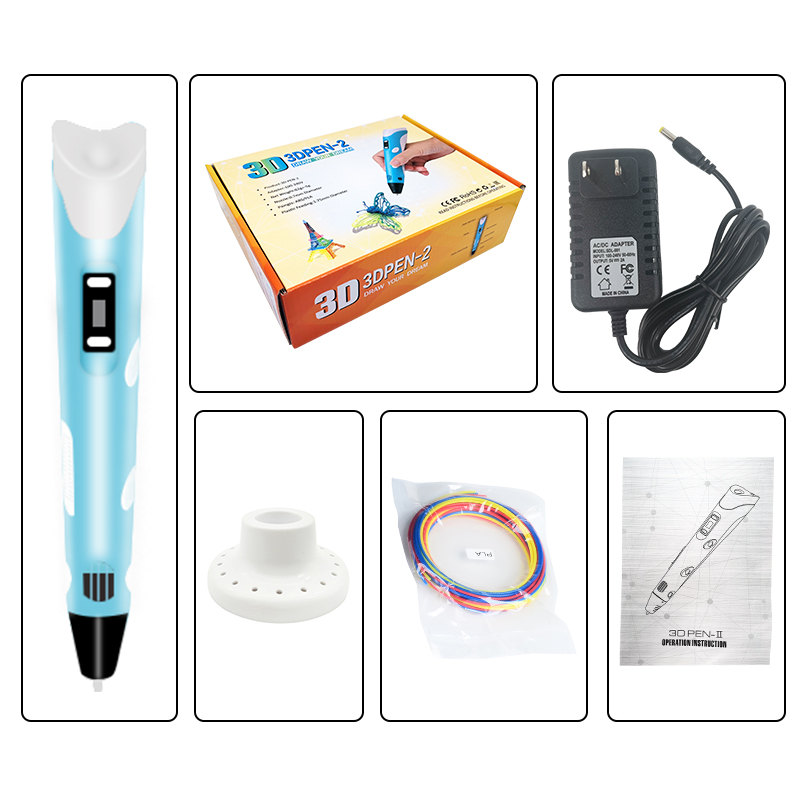 3D P62-2  5V2A  Drawing printing printer pen for kids smart ized ABS adjustable 3d printing pen for kids
