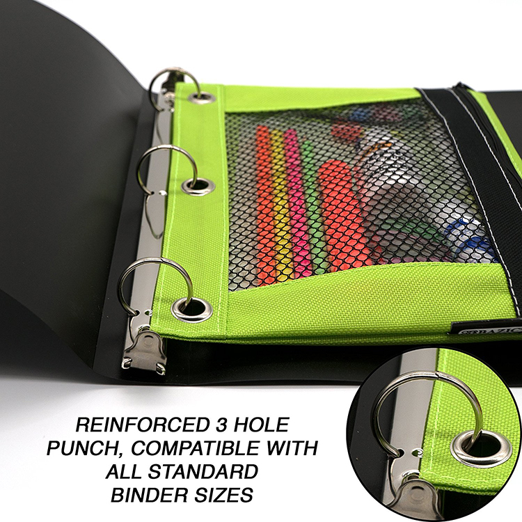 3-Ring Pencil Pouch with a Mesh Window Bright Color Pencil Bag with Zipper Pockets for 3-Ring Binder Pen Holder Case
