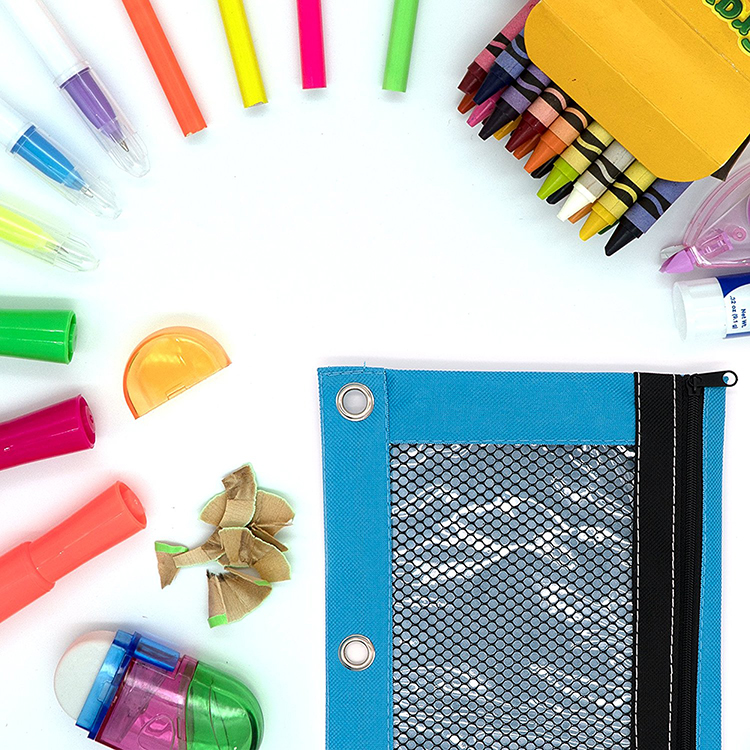 3-Ring Pencil Pouch with a Mesh Window Bright Color Pencil Bag with Zipper Pockets for 3-Ring Binder Pen Holder Case