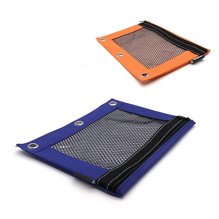 3-Ring Pencil Pouch with a Mesh Window Bright Color Pencil Bag with Zipper Pockets for 3-Ring Binder Pen Holder Case