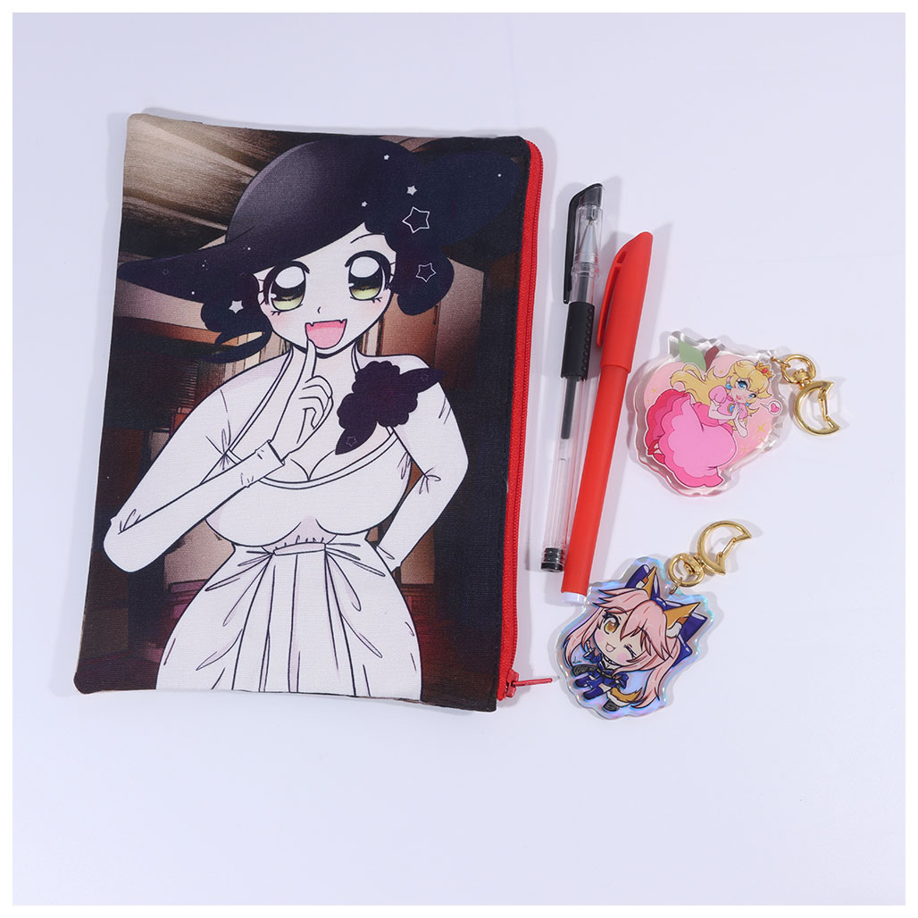 Popit Pencil Case For Girls Cute Anime Cotton Canvas Pencil Bag  Large Capacity