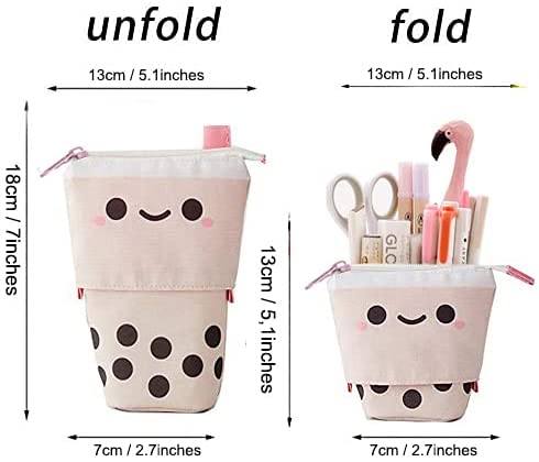 Pen Holder Kawaii Standing up Telescopic Makeup Bag Big Capacity Pencil Case for School Students Office Women Teens Girl