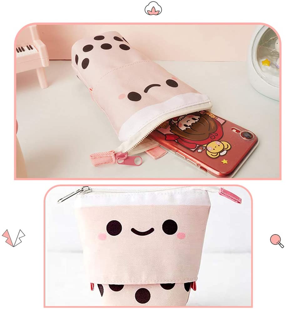 Pen Holder Kawaii Standing up Telescopic Makeup Bag Big Capacity Pencil Case for School Students Office Women Teens Girl