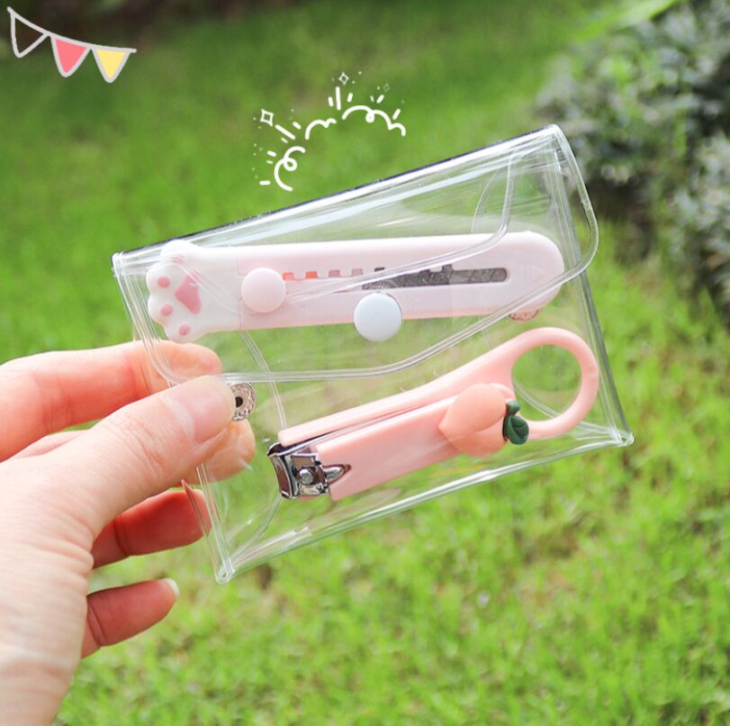 Japan  Korea Clear String Wrapping Plastic transparent PVC Students Sunglasses pencil Pouches Case Pen Gift Cosmetic Bag