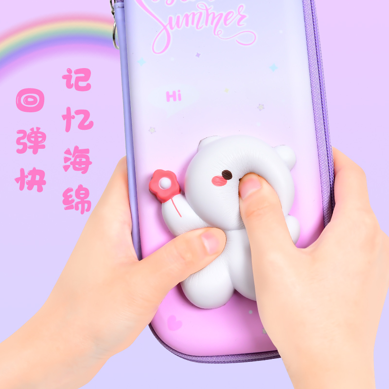KAMIDA 3D Rabbit Pencase Stationery Kid  Penbag Girl Pencil Case with Cartoon decompression fidget toy