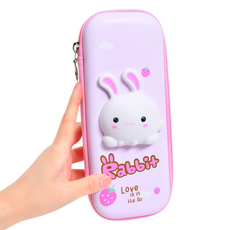 KAMIDA 3D Rabbit Pencase Stationery Kid  Penbag Girl Pencil Case with Cartoon decompression fidget toy