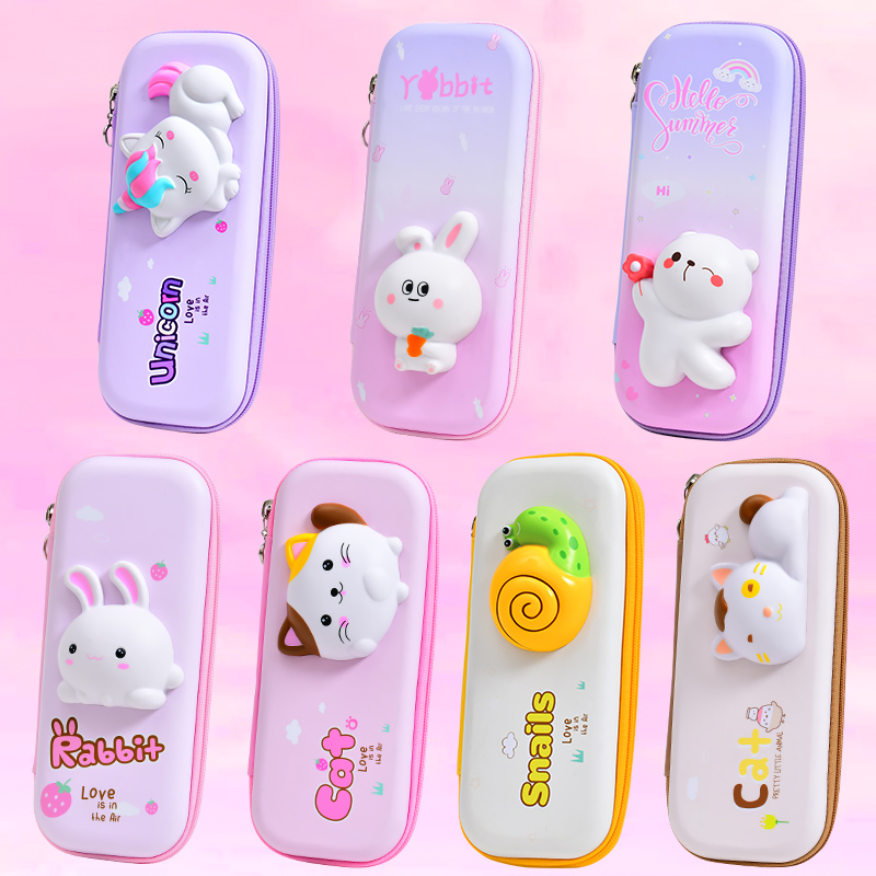 KAMIDA 3D Rabbit Pencase Stationery Kid  Penbag Girl Pencil Case with Cartoon decompression fidget toy