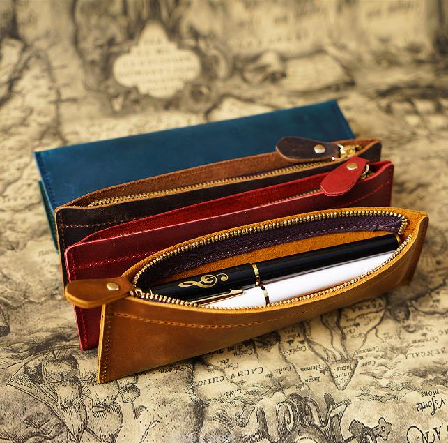 Leather Pen Case Holder Handmade Fountain Pencil Pouch Soft Pen leather Sleeve