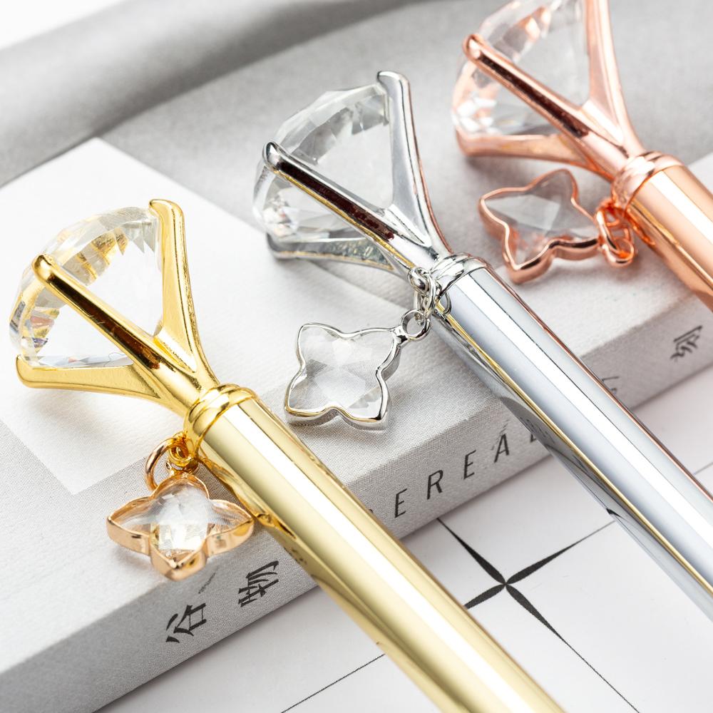 New Styles Fashion Writing Gift With Four-leaf Clover Pendant Promotion Elegant Crystal Metal Ballpoint Pen