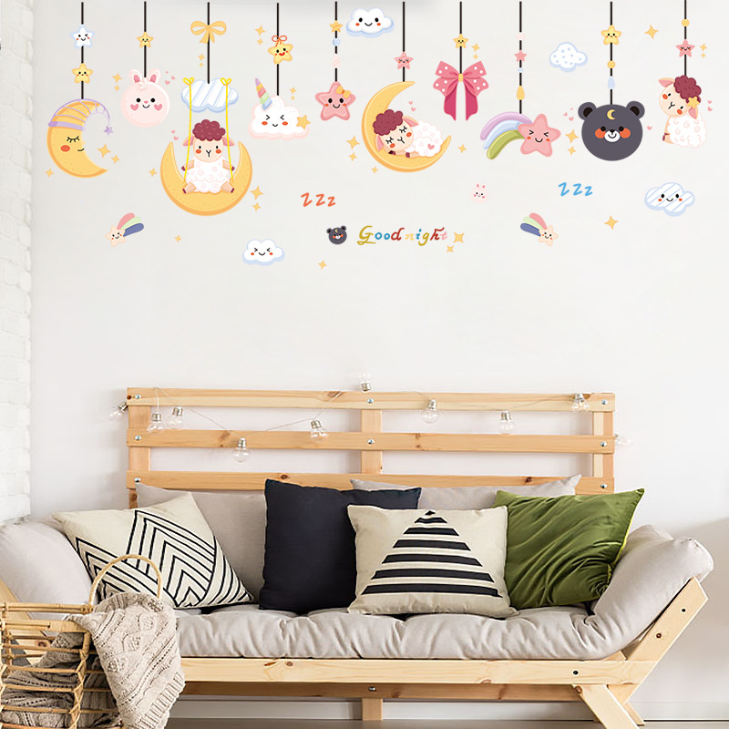 Self adhesive kids carton moon and star wall stickers for kids bedroom