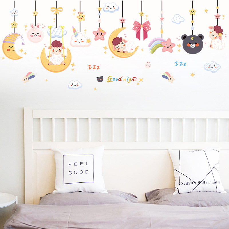 Self adhesive kids carton moon and star wall stickers for kids bedroom