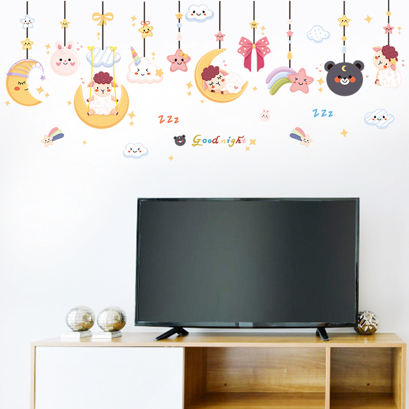 Self adhesive kids carton moon and star wall stickers for kids bedroom