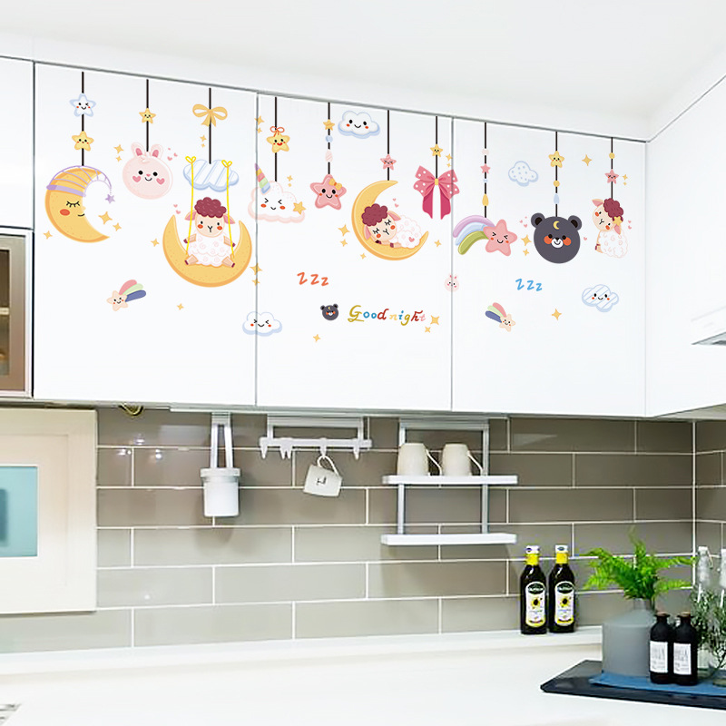 Self adhesive kids carton moon and star wall stickers for kids bedroom