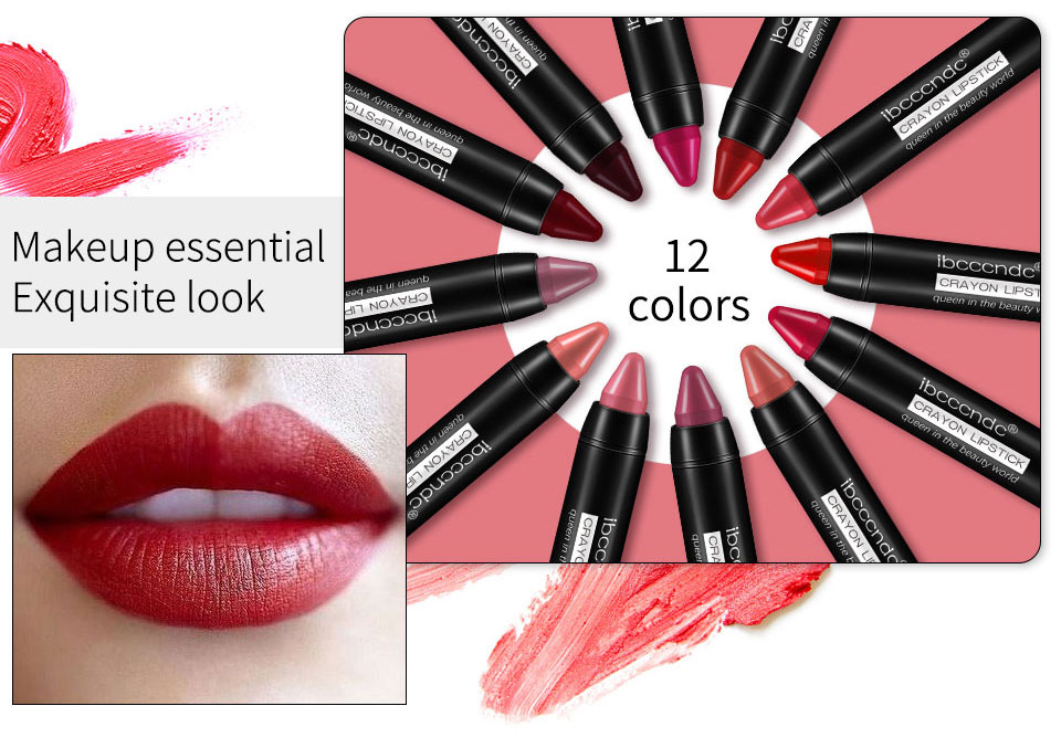 IBCCCNDC Cosmetics Matte Lipstick High Gloss Lip Make Up Lips Crayons Long Lasting Waterproof Lipsticks 12 Colors