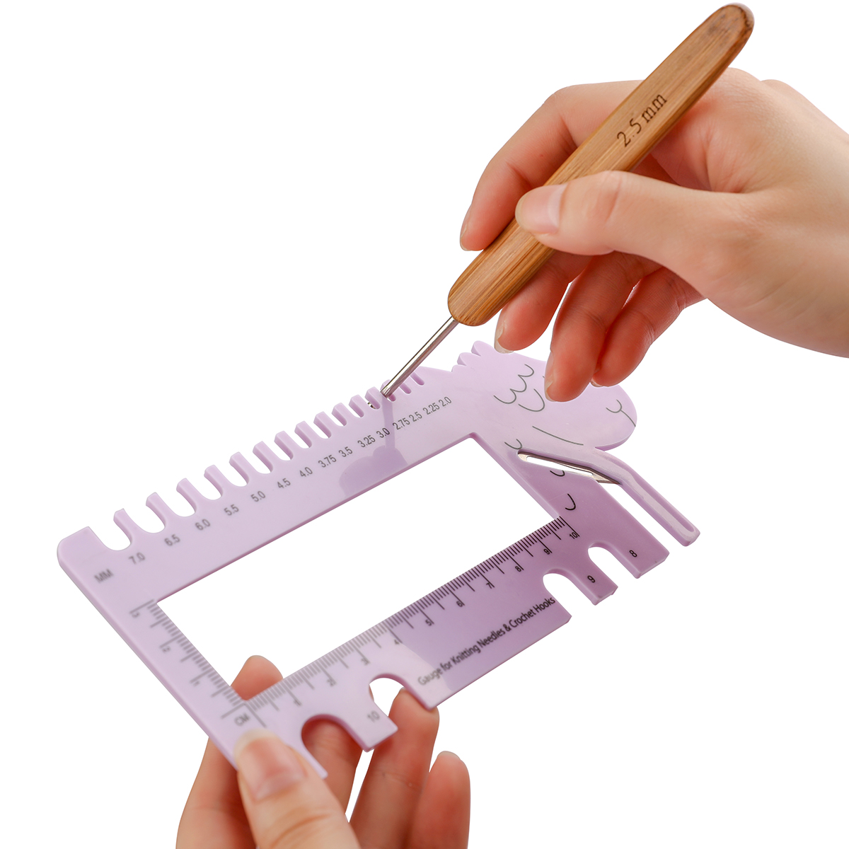New Arrival  Plastic Purple Sewing Accessories Knitting Needle & Crochet Hook Measure Gauge Sweater Measuring R