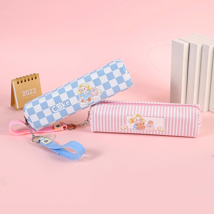    printed fresh cute multi-color canvas pencil case square kawaii pencil bag for kids