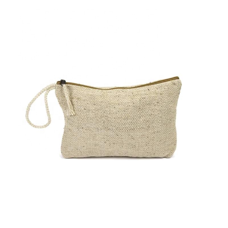 Protective Natural Hemp Cosmetic Bag Cotton Fabric Toiletry Bag Eco Friendly Pencil Pouch Hemp Canvas Zipper Pouch Make 