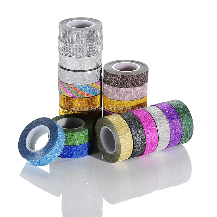 Hot sale New design patterns self adhesive glitter tape paper sticky gift packing